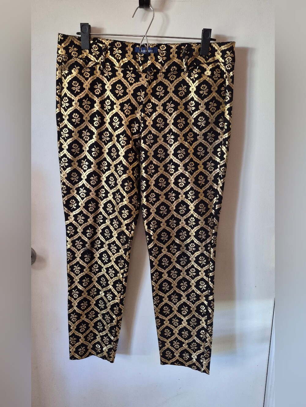 Old Navy High Waisted Pixie Pants Metallic Gold Black Damask Holiday Party
